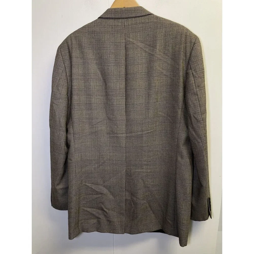 Nautica Wool 2 Button‎ Sport Coat 44L Light Brown Glen Plaid Blazer Jacket
